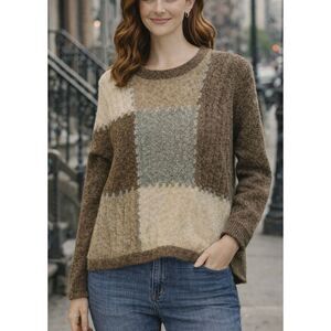 Extra Energy Vintage By De Rotchild Silk Angora block square print sweater M